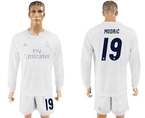 Real Madrid #19 Modric Marine Environmental Protection Home Long Sleeves Soccer Club Jersey - Click Image to Close